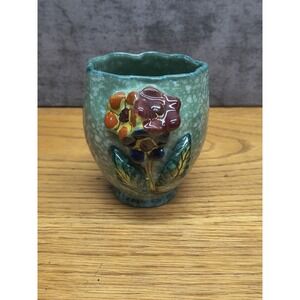 Small Italian Pottery Floral Majolica Green Vase 3D Italy